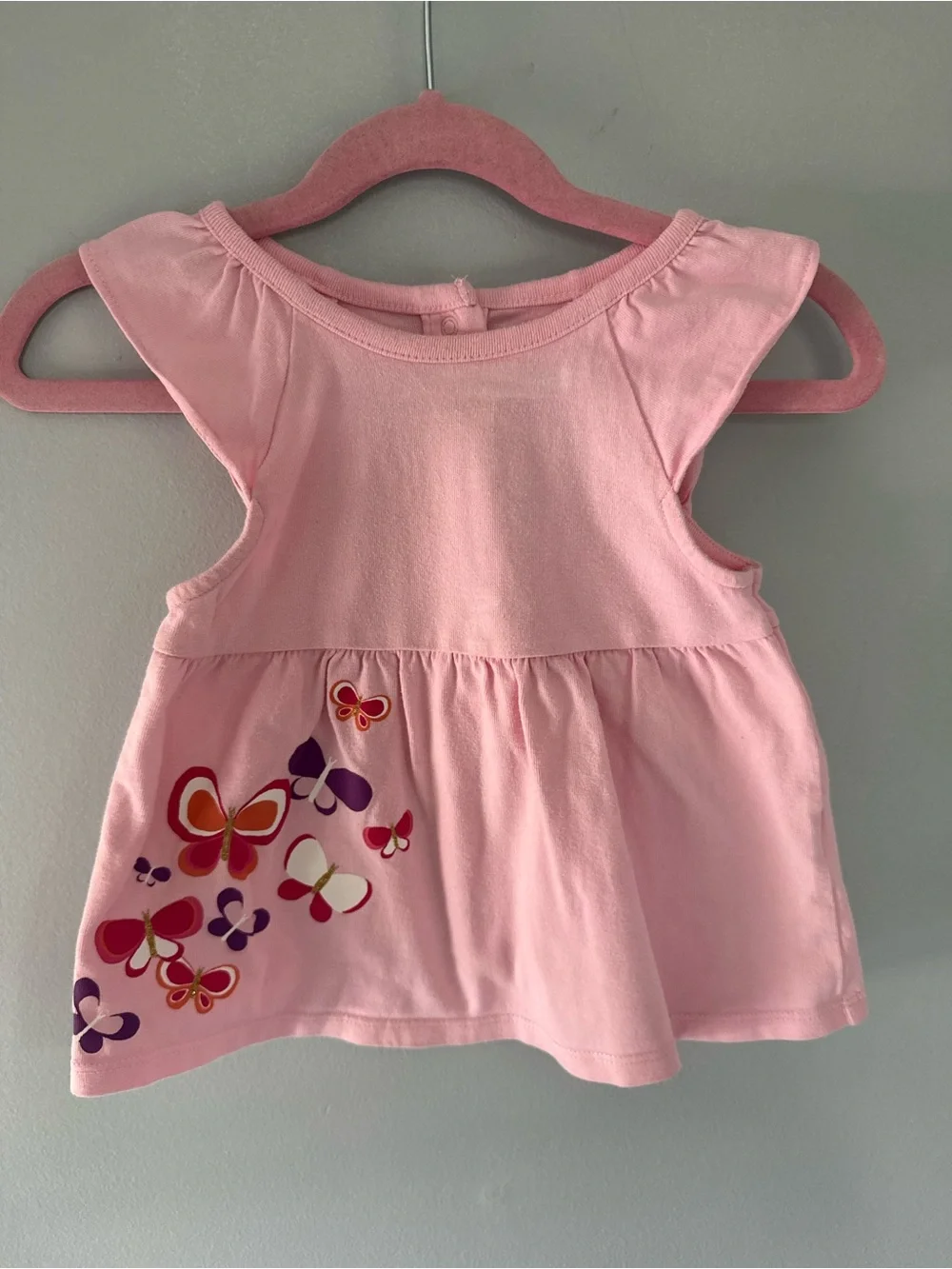 Gymboree Baby Girl Pink Butterfly Flutter Sleeve Dress Top 18-24 Months